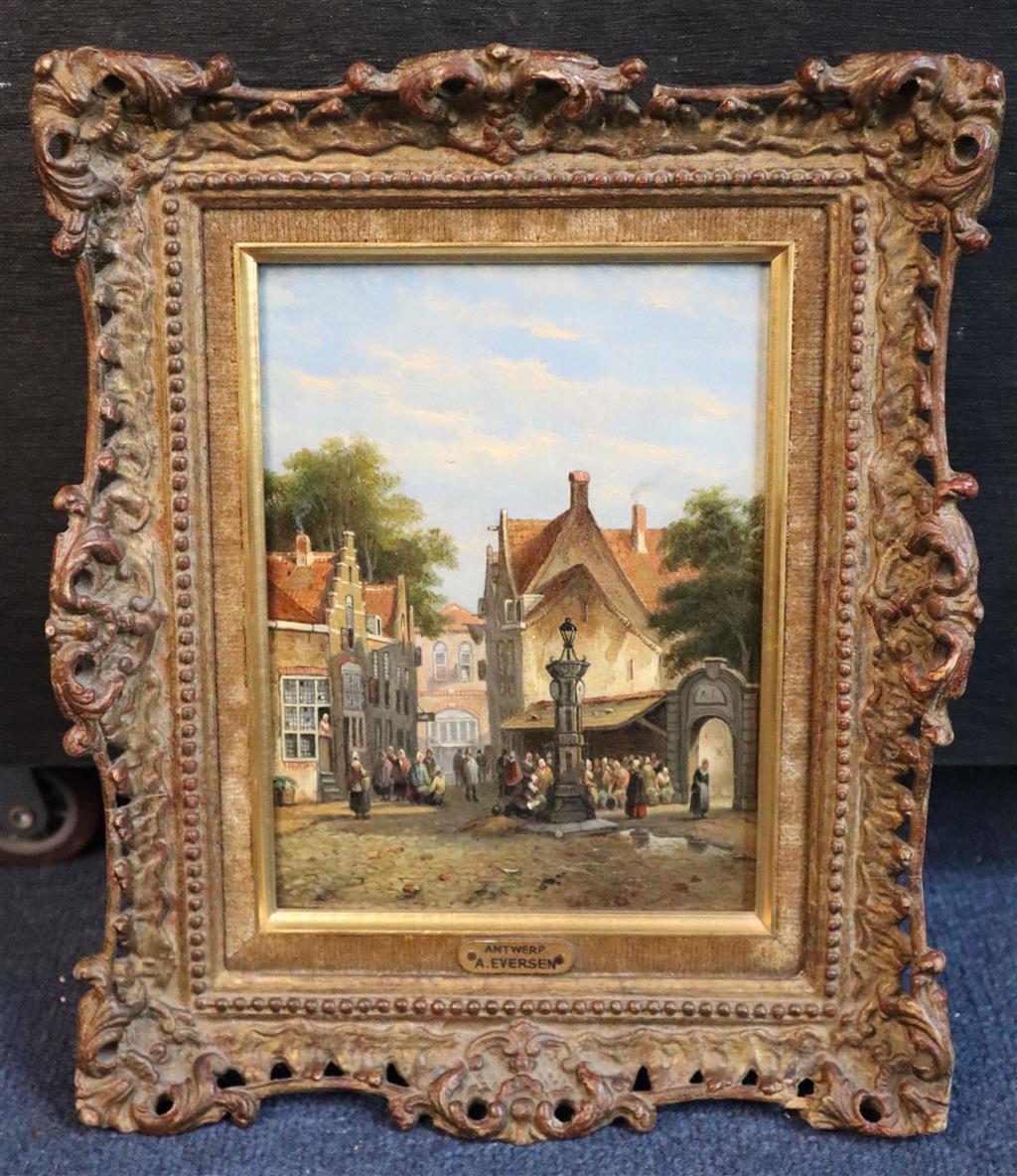 Adrianus Eversen (Dutch, 1818-1897) Street scene in Antwerp 18.5 x 14cm